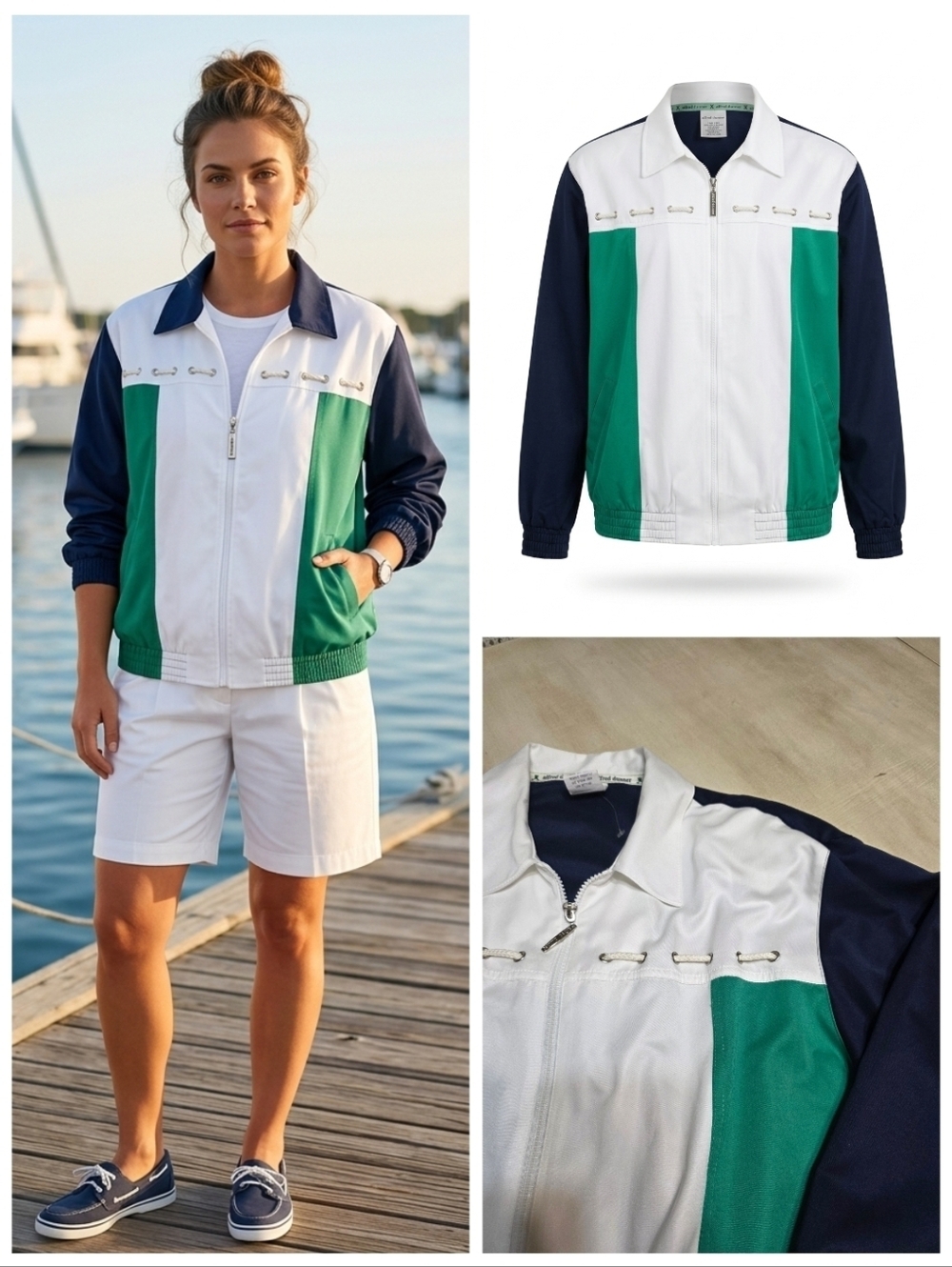 Vintage Alfred Dunner Nautical Colorblock Zip-Up Jacket